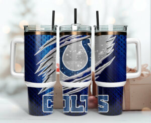Sleek Colts Tumbler - Double-Wall Insulated Mug with Handle & Straw