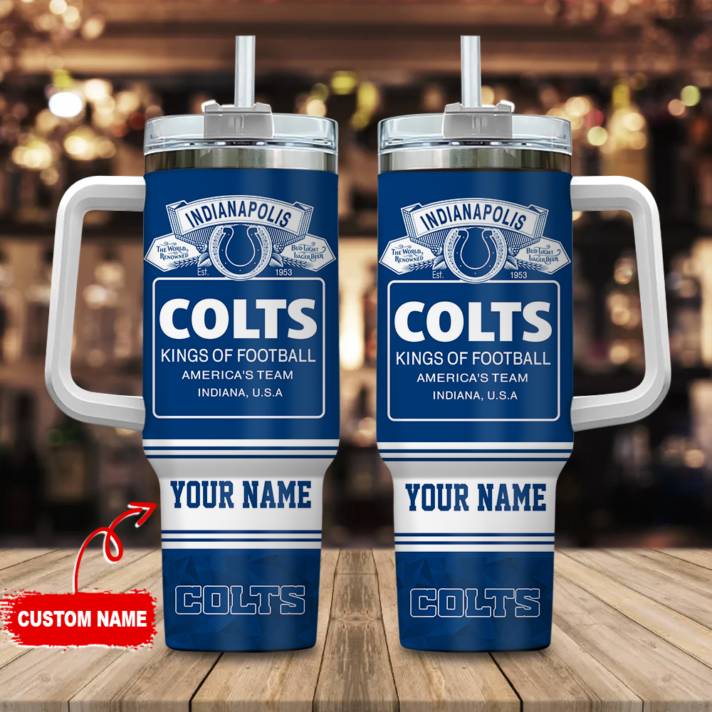 Custom Name Colts Tumbler - Personalized Football Fan Gift with Straw & Handle
