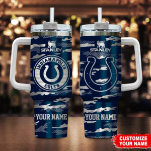 Customizable Indianapolis Colts Tumbler - Personalized Camo Design with Handle