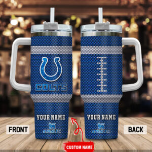 Customizable Colts Tumbler - Personalized NFL Fan Gift with Handle & Straw