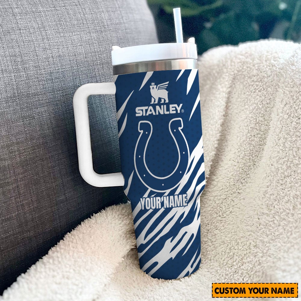 Custom Name Insulated Tumbler with Handle - Personalized Blue & White Design - Image 2