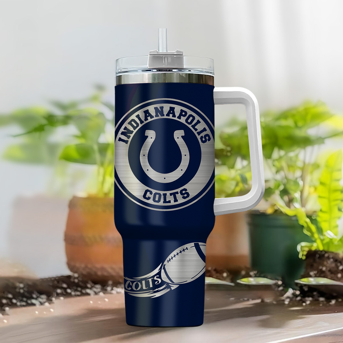 Customizable Indianapolis Colts Tumbler with Handle - Personalized Gift - Image 2