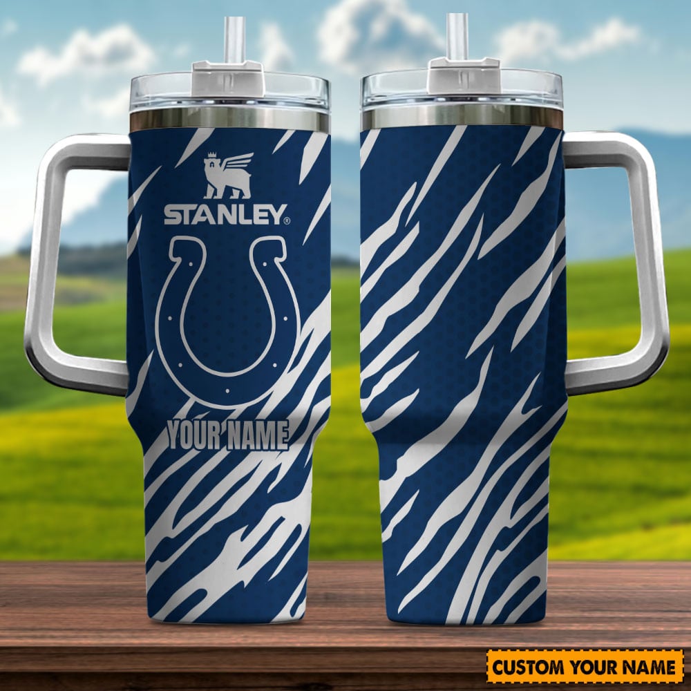 Custom Name Insulated Tumbler with Handle - Personalized Blue & White Design