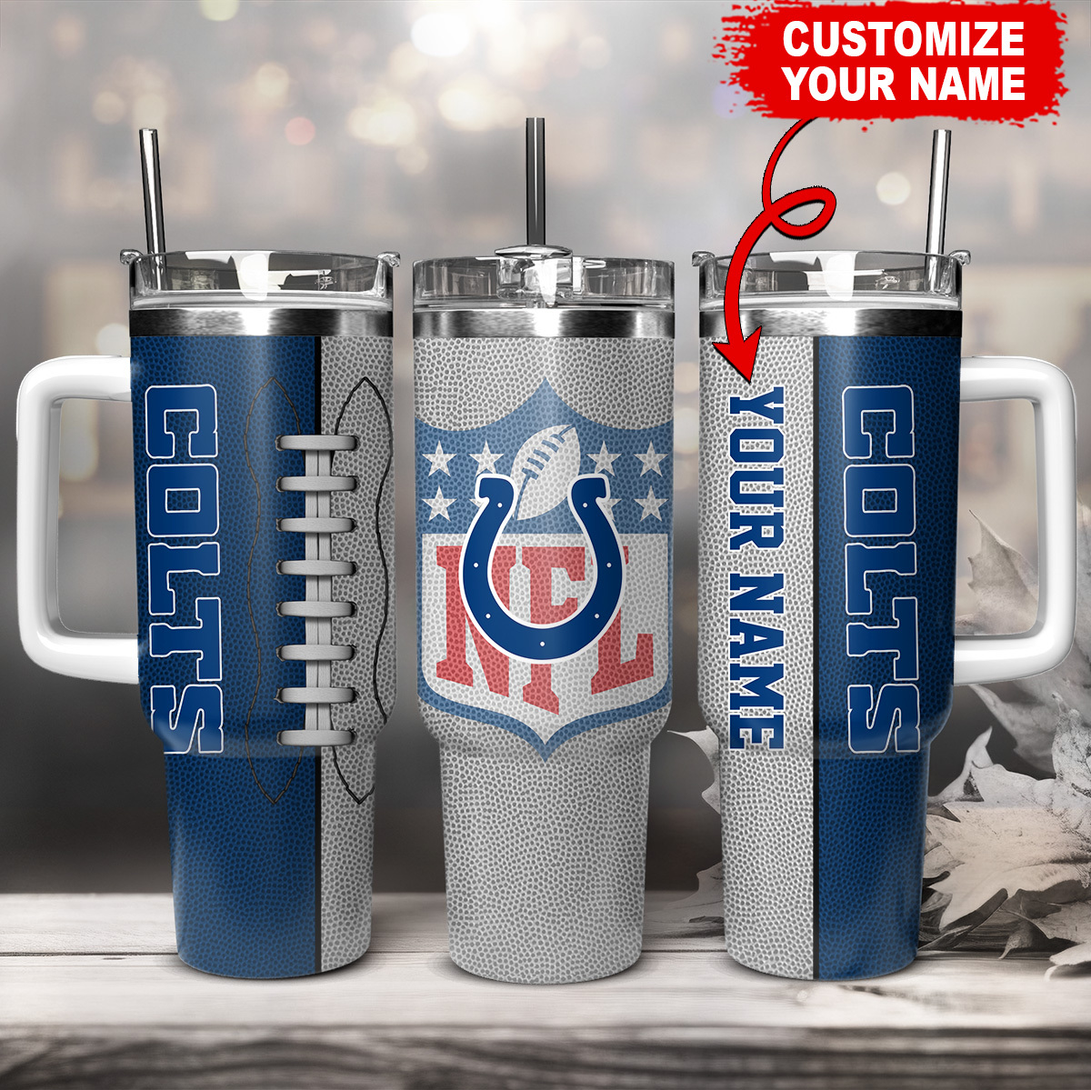 Customizable NFL Colts Tumbler with Handle and Straw - Personalize Your Game Day!
