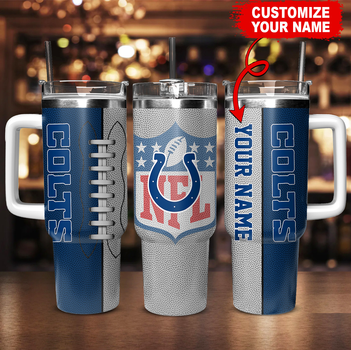 Customizable NFL Colts Tumbler with Handle and Straw - Personalize Your Game Day! - Image 2