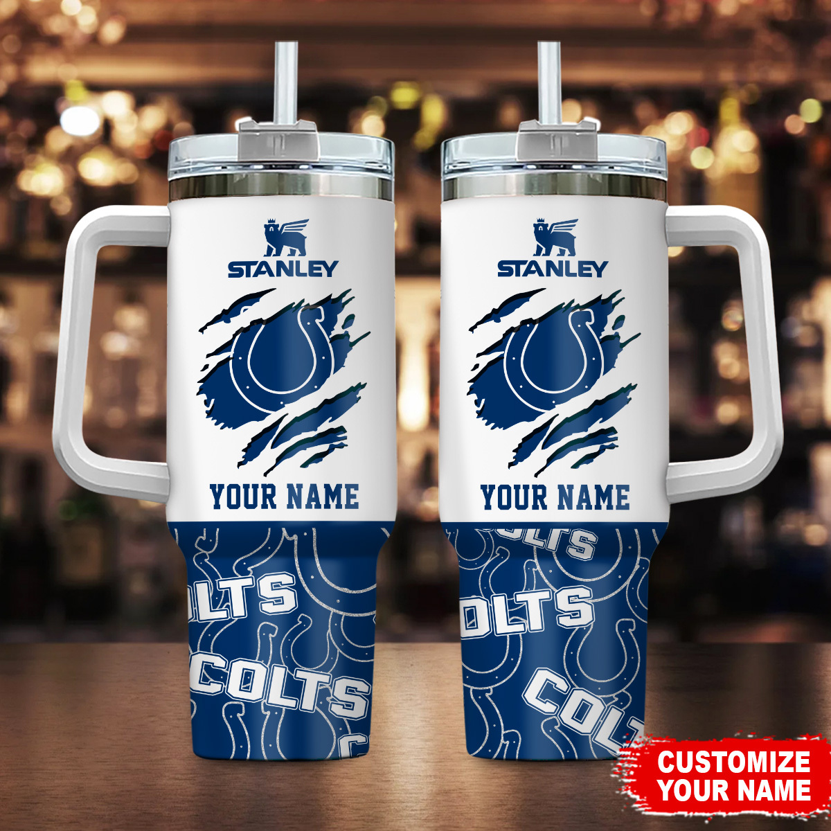 Customizable Stanley Tumbler - Personalized NFL Fan Gift with Handle & Straw