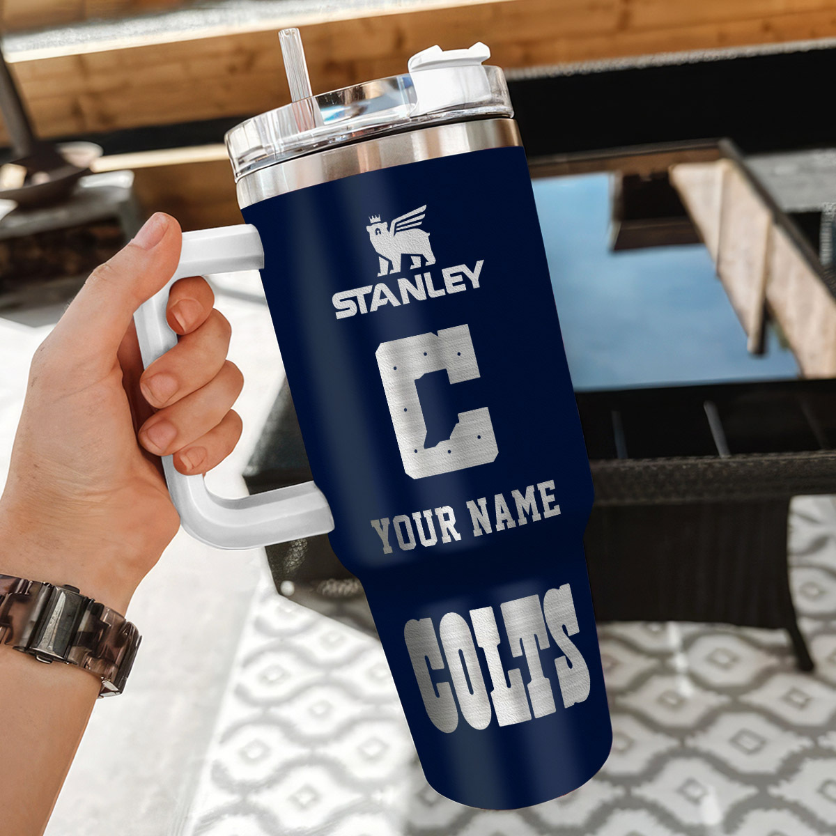 Customizable Indianapolis Colts Tumbler with Handle - Personalized Gift - Image 3