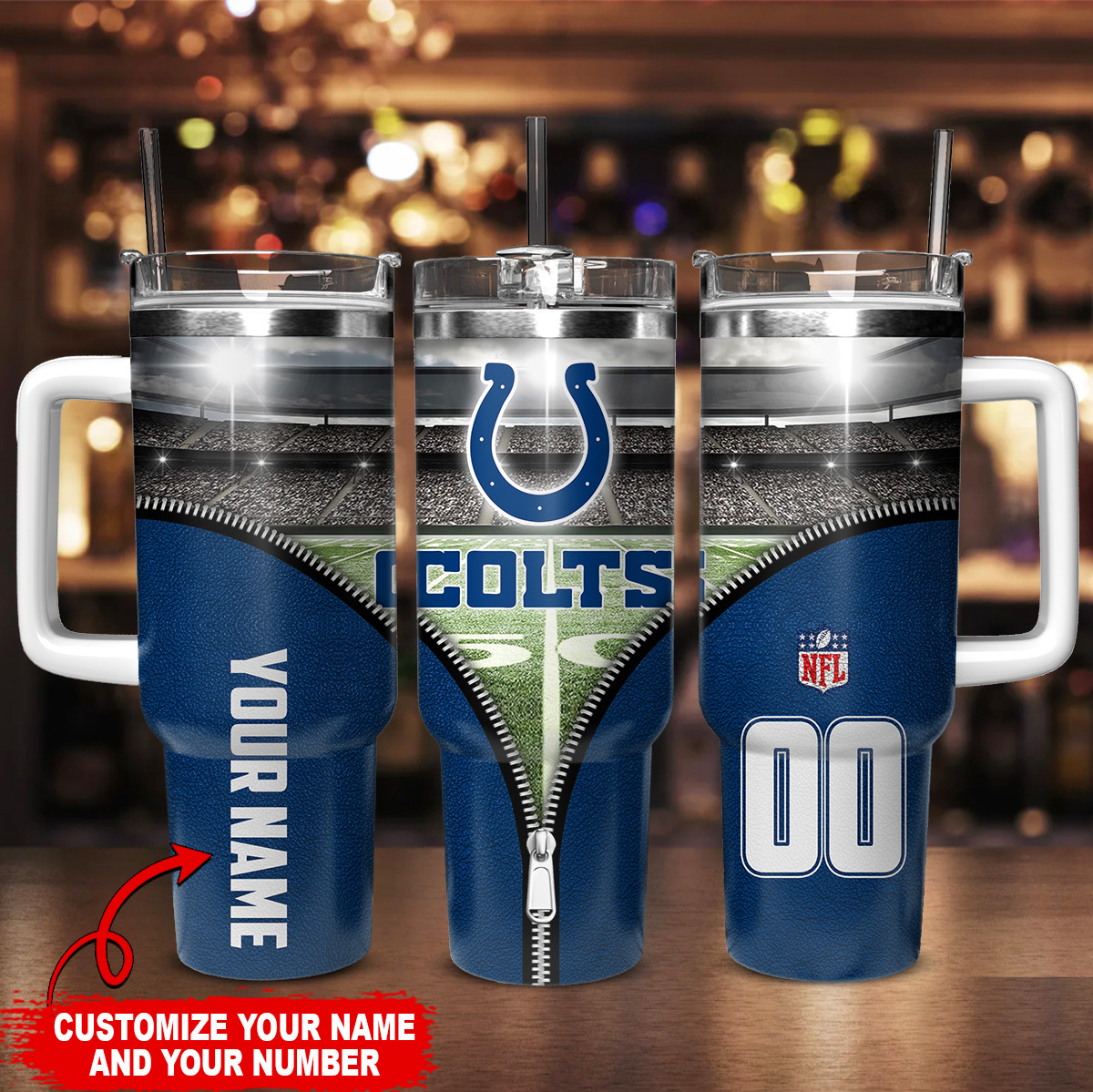 Customizable Colts Tumbler with Handle - Personalize Your Name & Number - Image 2
