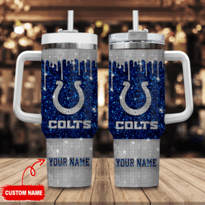 Custom Glitter Tumbler - Personalized Colts Design with Handle & Straw