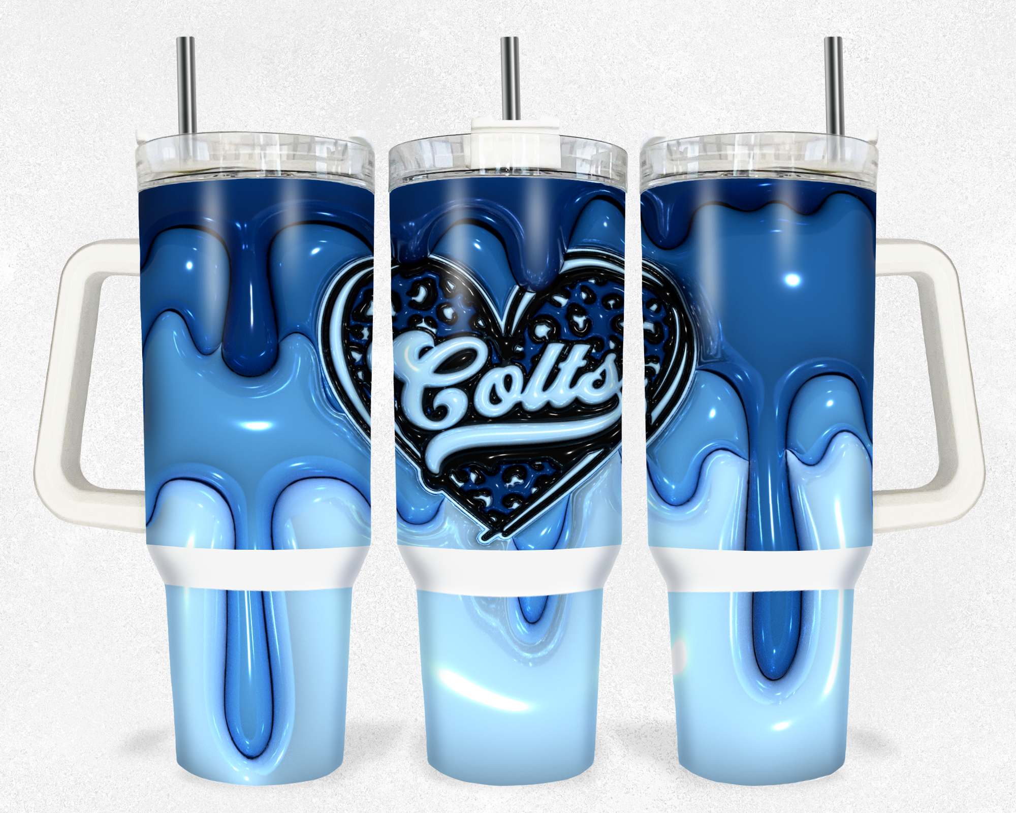 Stylish Blue Heart Design Travel Tumbler with Handle & Straw - Perfect for On-the-Go
