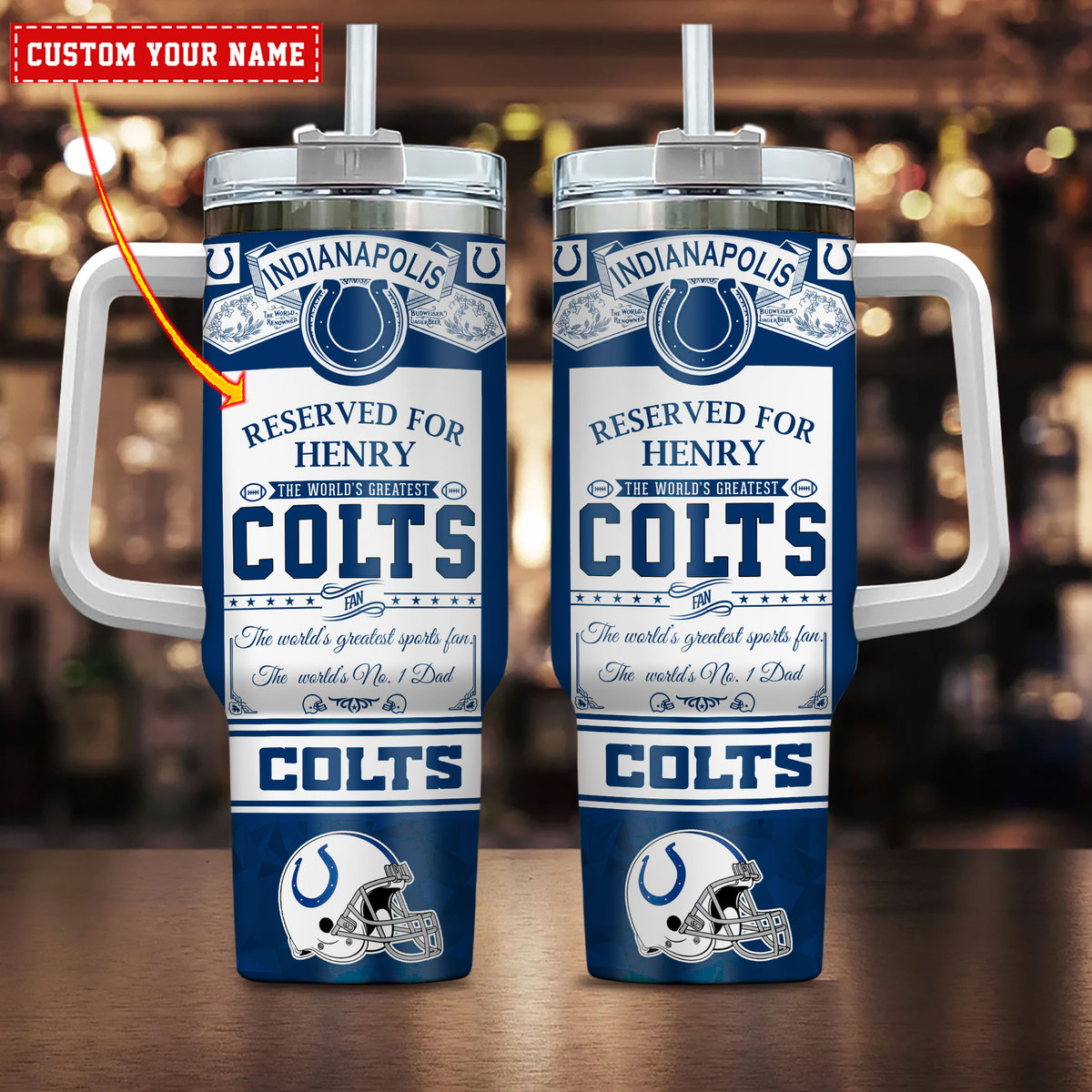 Customizable Indianapolis Colts Fan Mug with Straw - Personalized Gift for Sports Enthusiasts