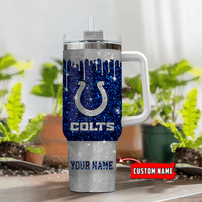 Indianapolis Colts NFL Glitter Custom Stanley Quencher 40oz Stainless Steel Tumbler With Handle - Threewoofs - Image 2