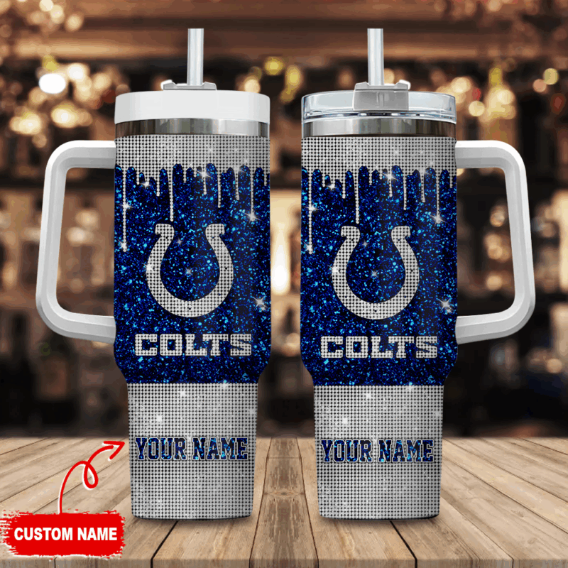 Indianapolis Colts NFL Glitter Custom Stanley Quencher 40oz Stainless Steel Tumbler With Handle - Threewoofs
