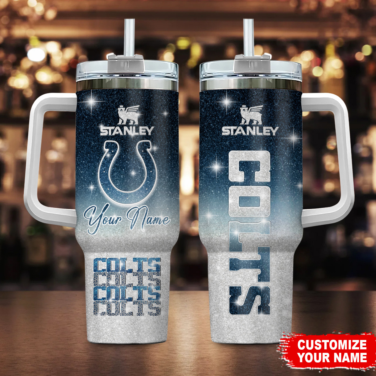 Personalized Colts Travel Mug with Straw - Customizable Name & Logo