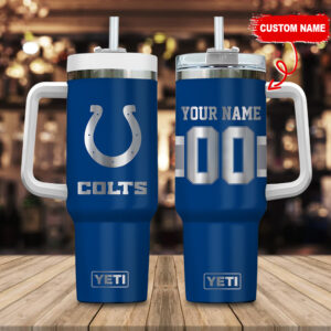 Customizable YETI Colts Tumbler with Handle - Personalized Name & Number
