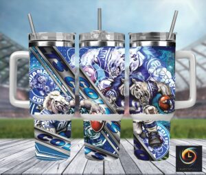 Stainless Steel Tumbler with Handle - Vibrant Horse and Football Design