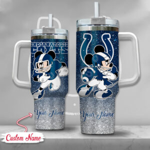 Custom Name Glitter Tumbler with Cute Cartoon Football Design