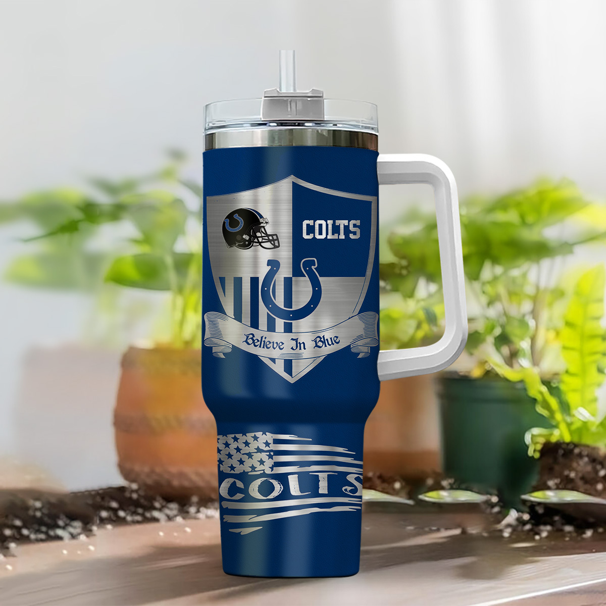 Customizable Colts Insulated Tumbler with Handle - Personalize Your Drinkware - Image 2