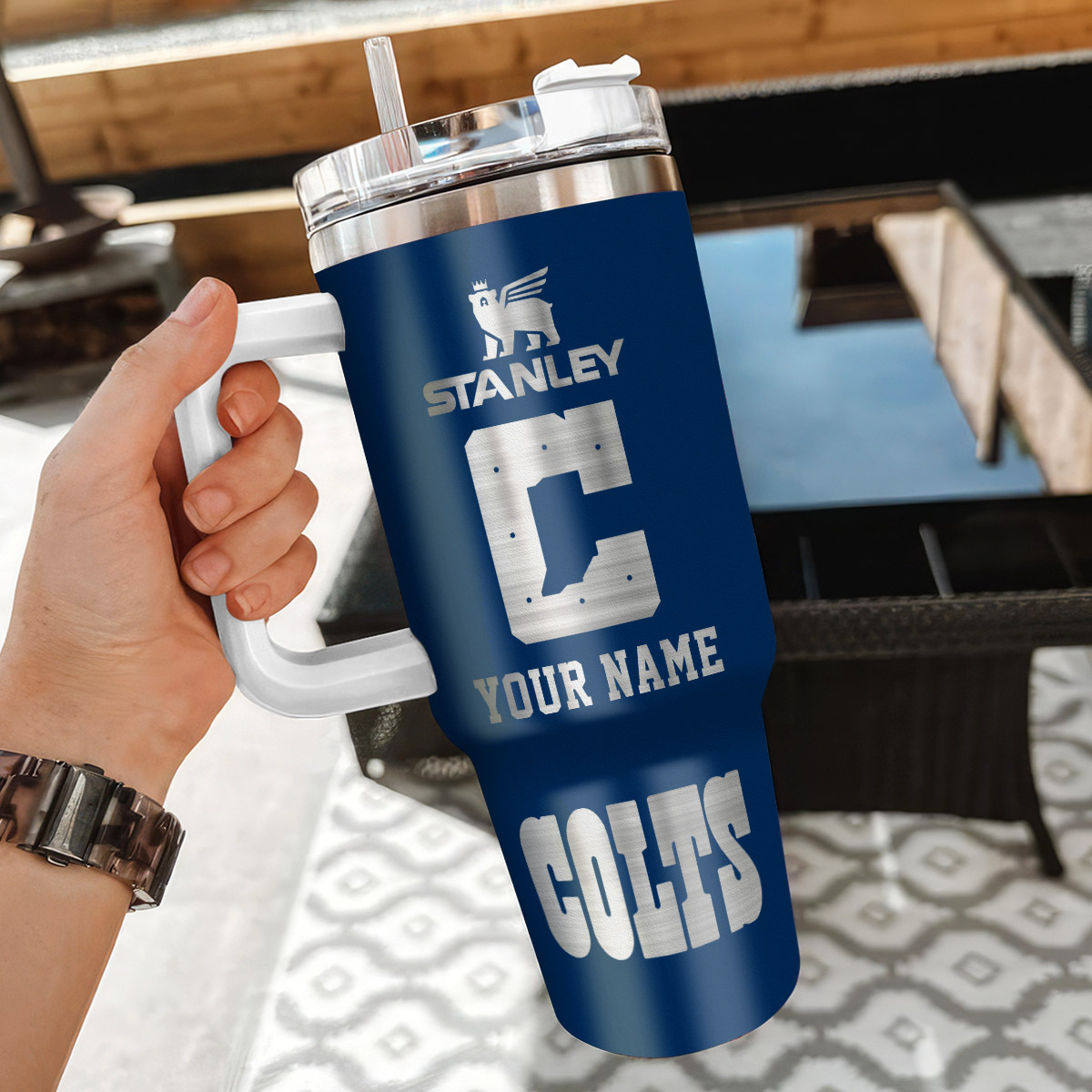 Customizable Colts Insulated Tumbler with Handle - Personalize Your Drinkware - Image 3