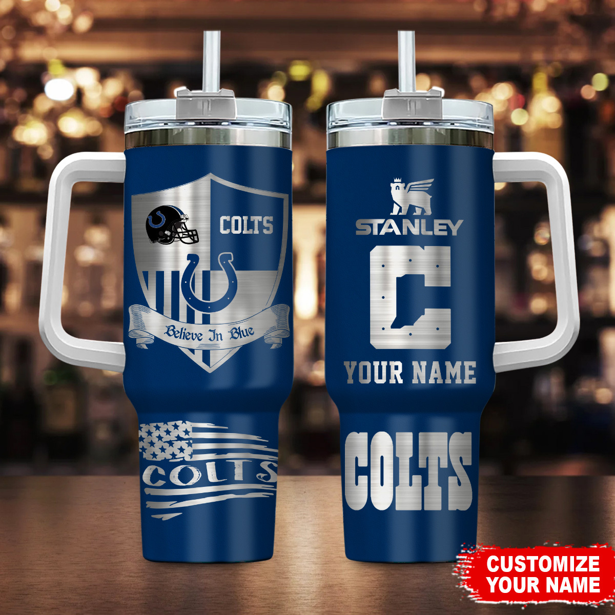 Customizable Colts Insulated Tumbler with Handle - Personalize Your Drinkware