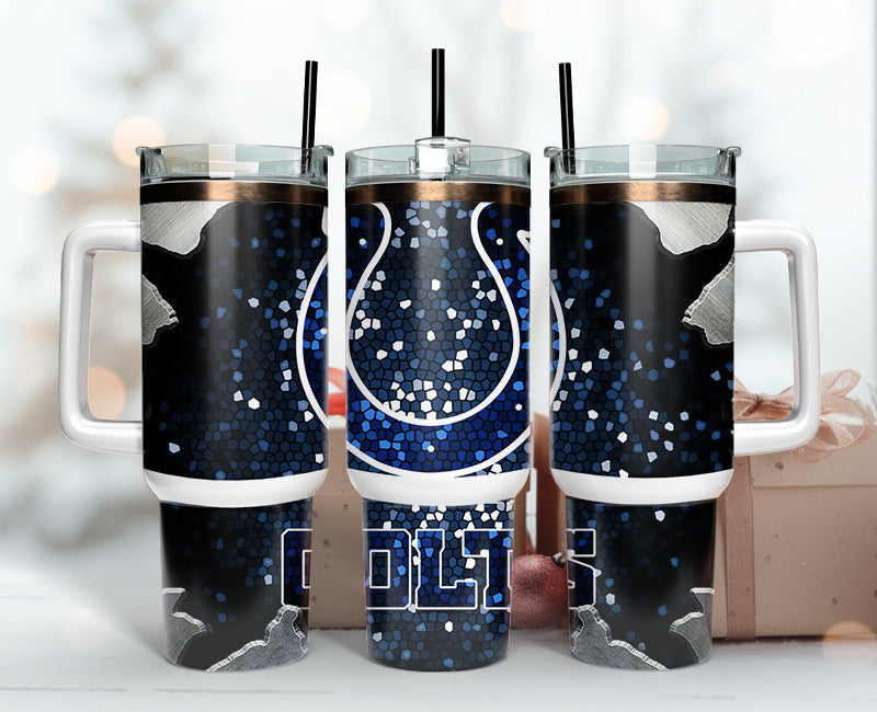 Sleek Mosaic Blue Travel Tumbler with Straw & Handle - Perfect Gift Idea