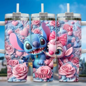 Personalized Cute Character Tumbler with Straw - Floral Design