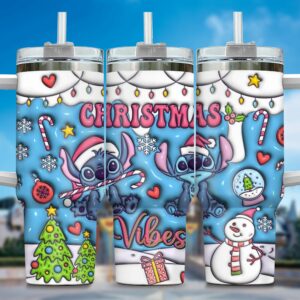 Festive Christmas Vibes Tumbler with Straw - Cute Holiday Design