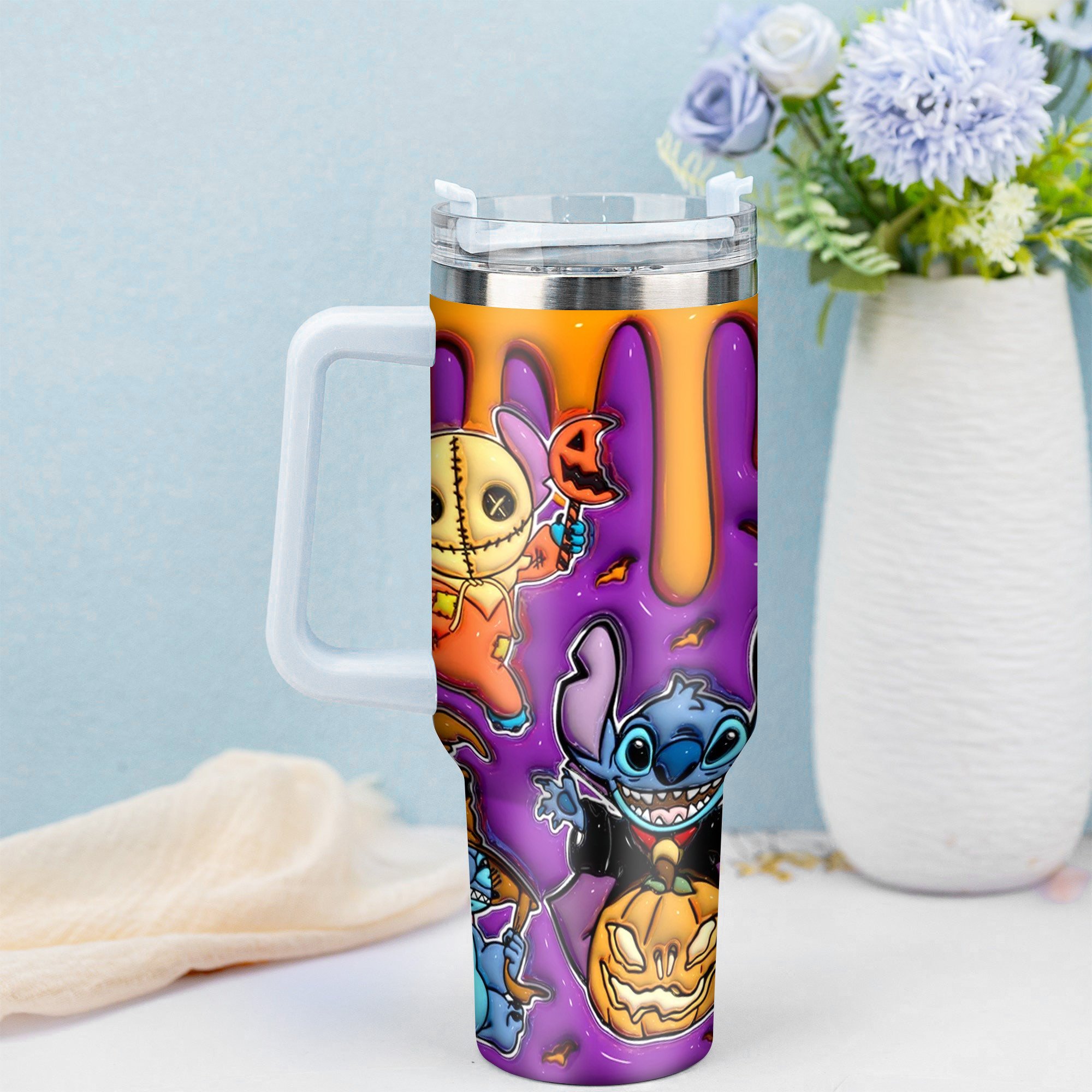 Spooky Halloween Themed Tumbler with Fun Cartoon Characters - Image 3
