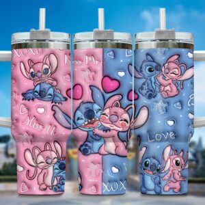 Cute Cartoon Couple Tumbler - Love & Hugs Design with Straw Lid