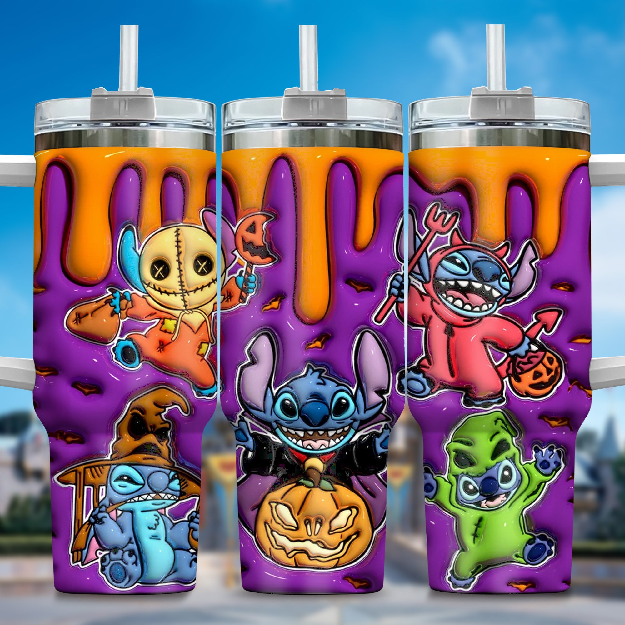 Spooky Halloween Themed Tumbler with Fun Cartoon Characters