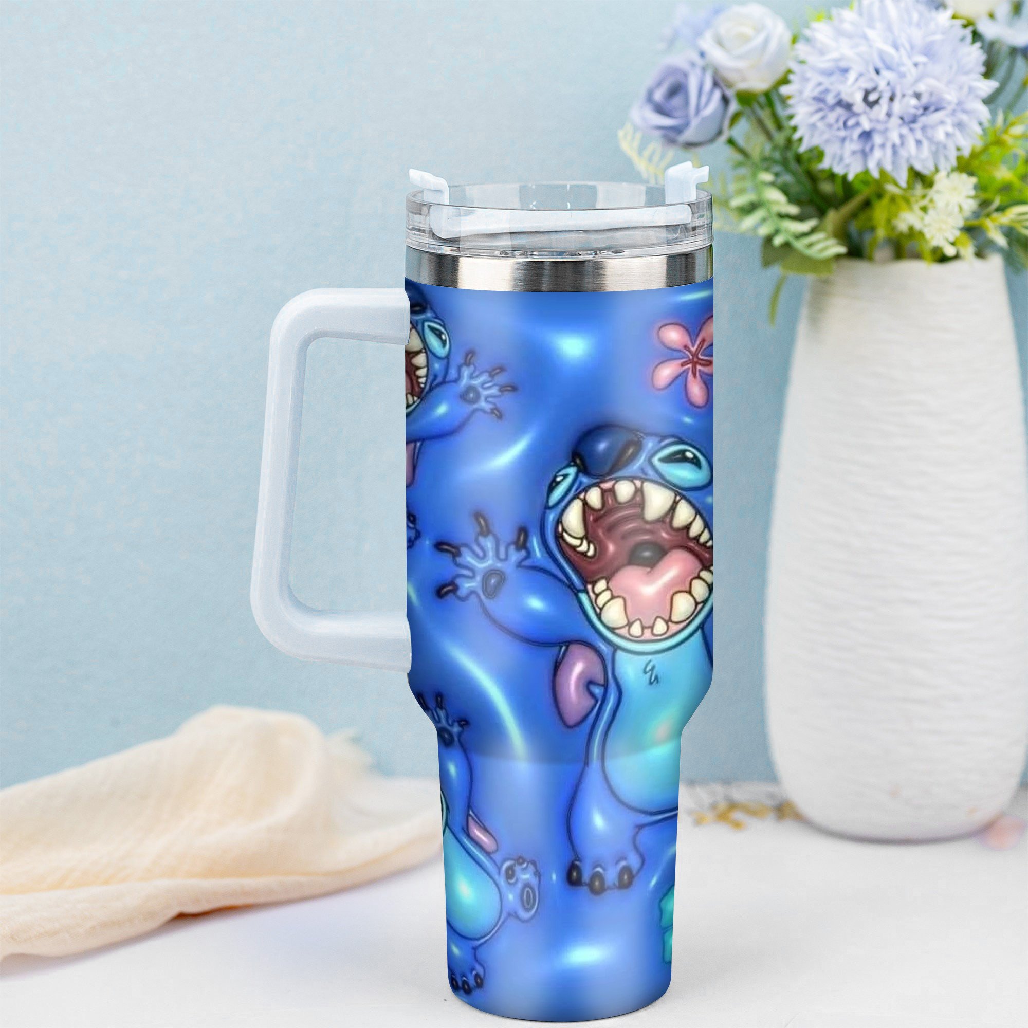 Vibrant Blue Character Tumbler with Straw - Fun & Durable Design - Image 3