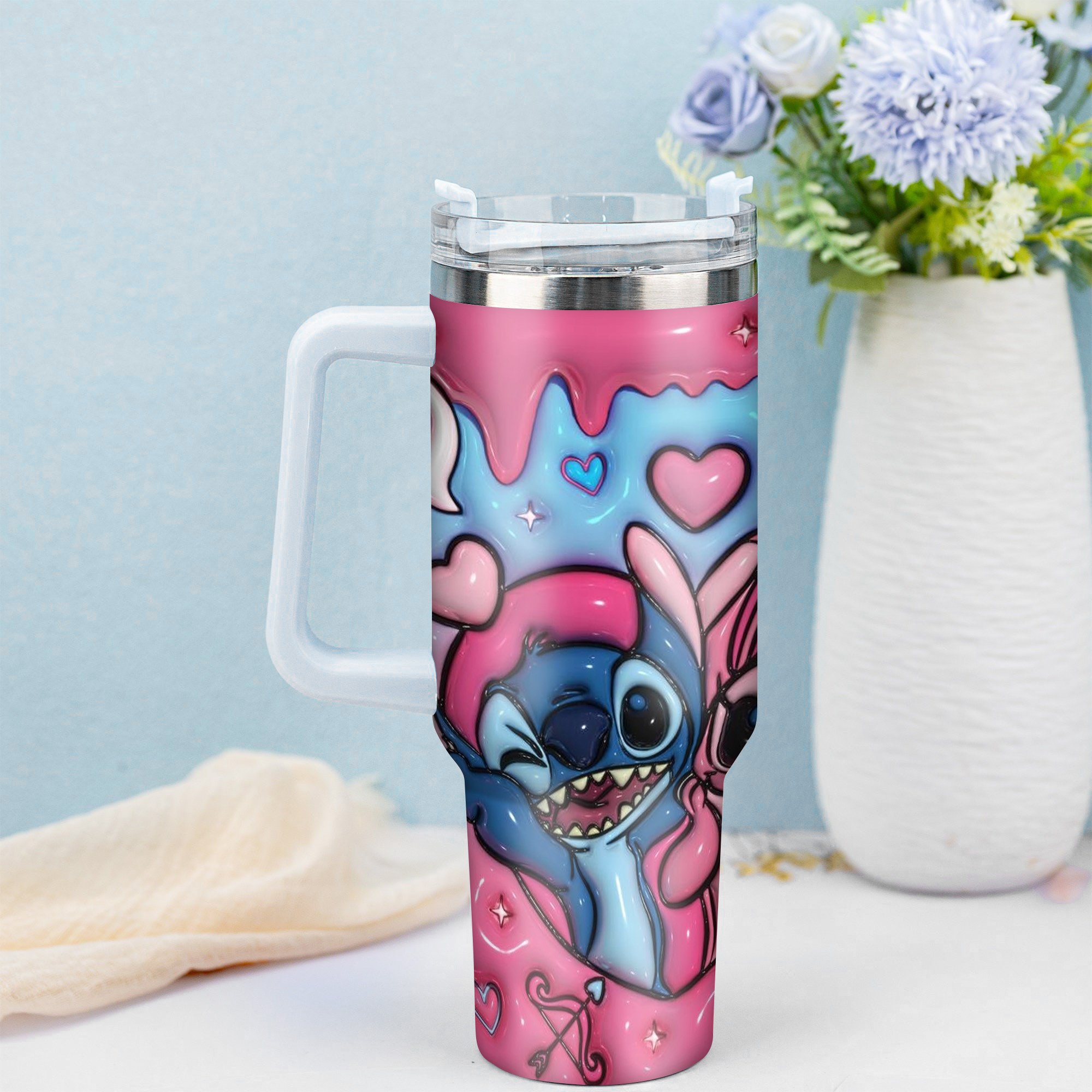 Cute Couple Tumbler - Valentine's Day Love Hearts Design - Image 2
