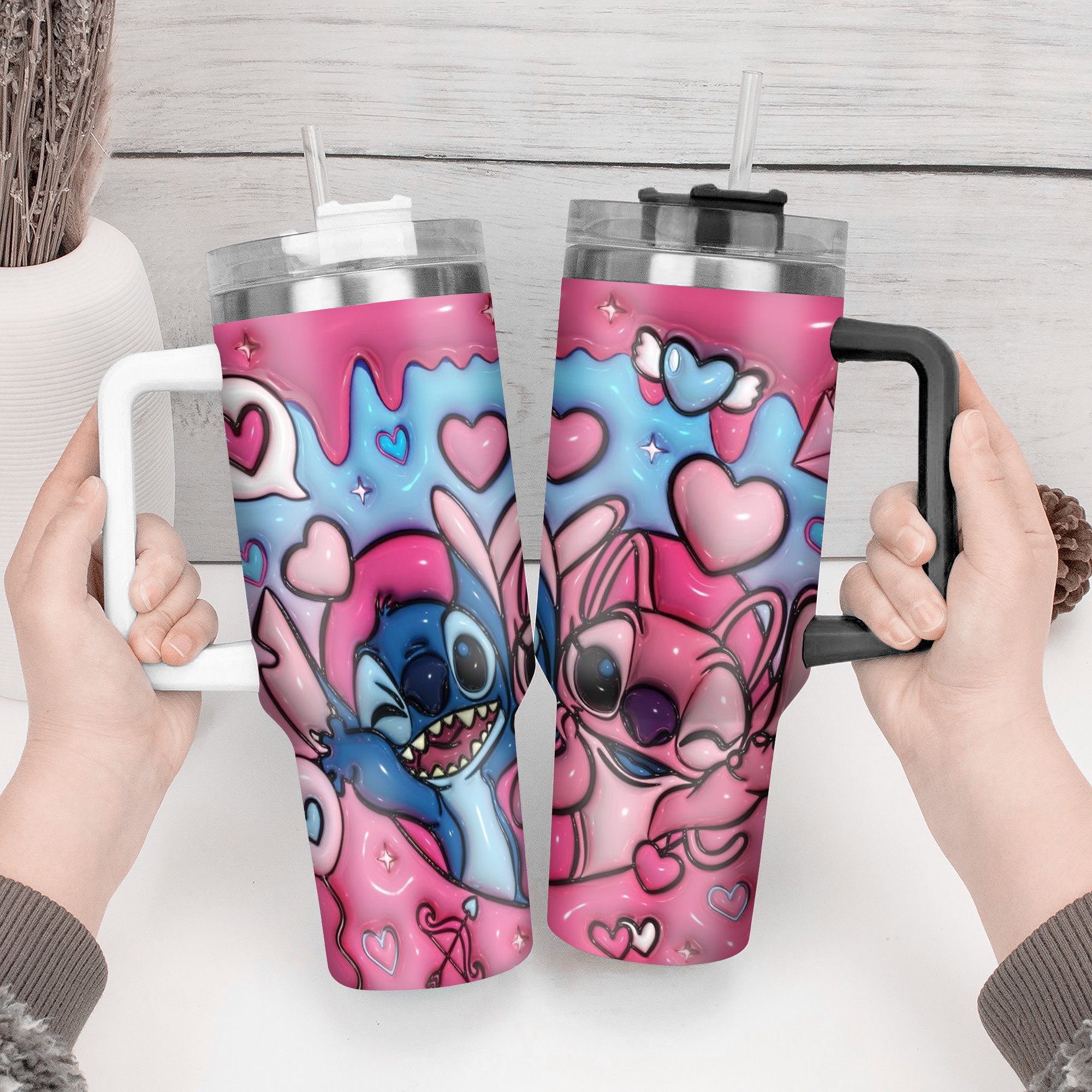 Cute Couple Tumbler - Valentine's Day Love Hearts Design - Image 3