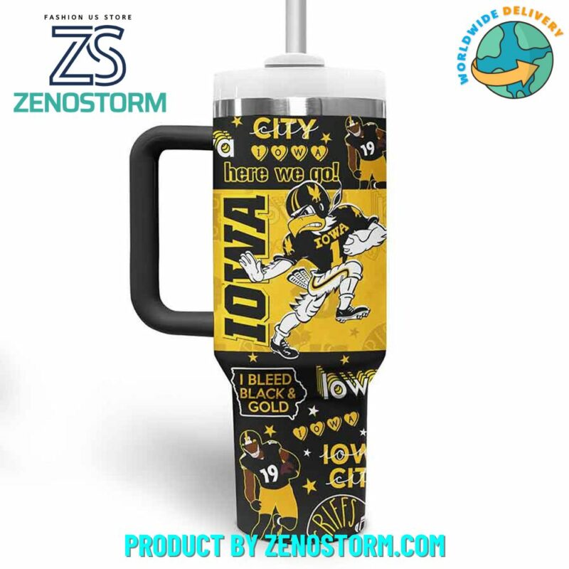 Iowa Hawkeyes NCAA Custom Stanley Quencher 40oz Stainless Steel Tumbler With Handle - Threewoofs - Image 3