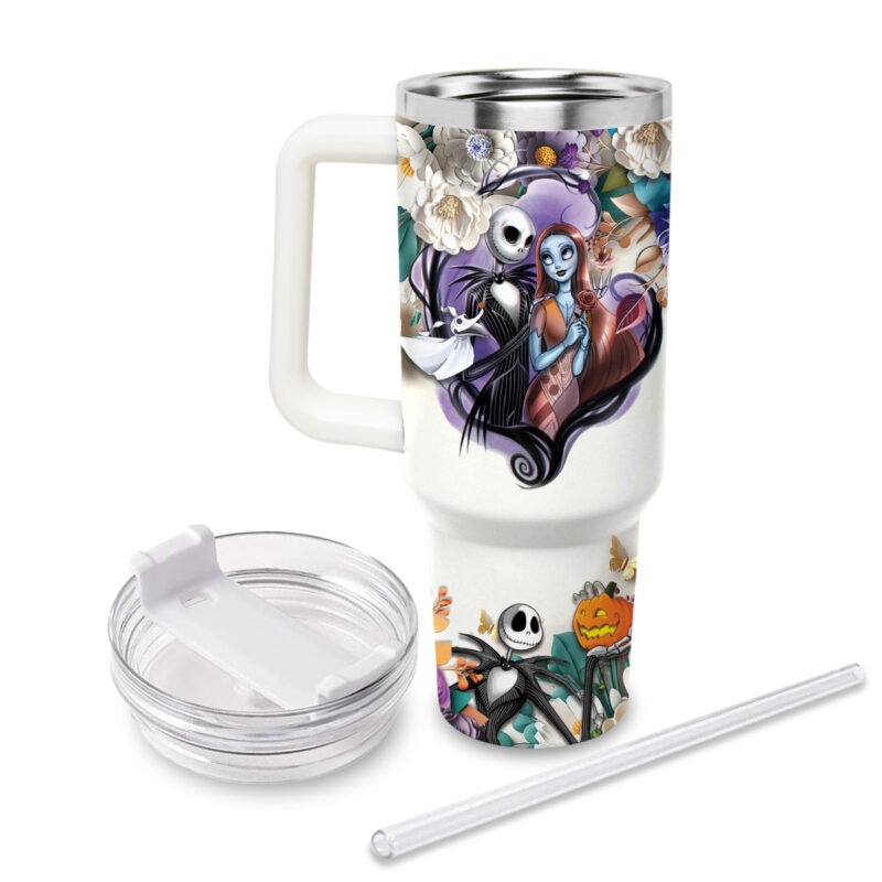 Jack and Sally The Nightmare Before Christmas Cartoon Custom Stanley Quencher 40oz Stainless Steel Tumbler With Handle - Threewoofs - Image 2