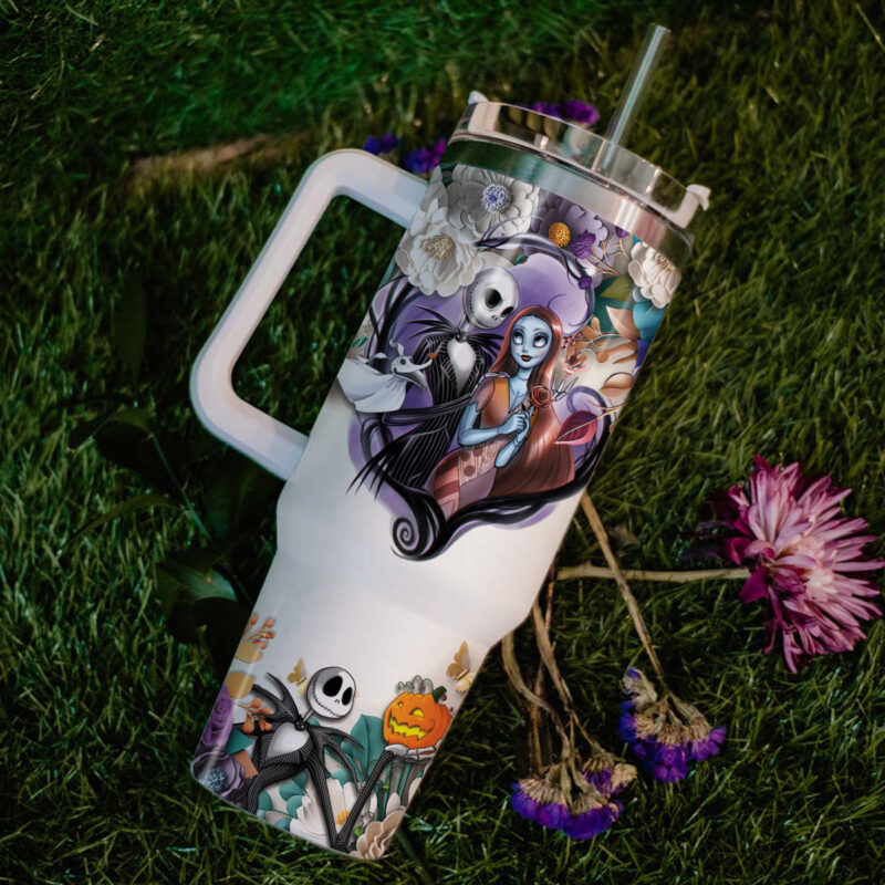 Jack and Sally The Nightmare Before Christmas Cartoon Custom Stanley Quencher 40oz Stainless Steel Tumbler With Handle - Threewoofs - Image 6
