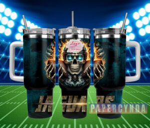 Skull Football Tumbler with Handle & Straw - Perfect for Game Day Enthusiasts