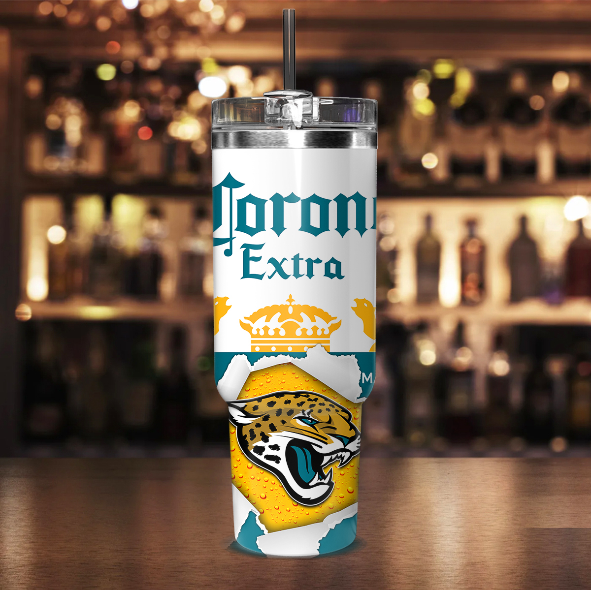 Customizable Jaguars & Beer-Themed Tumbler with Handle - Perfect Gift for Fans - Image 2