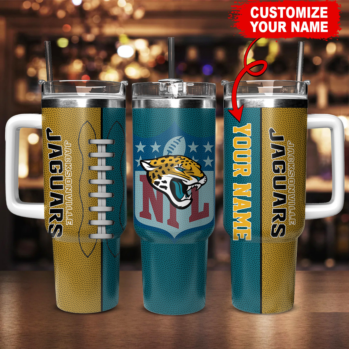 Personalized Jacksonville Jaguars Football Tumbler with Custom Name - Perfect Gift for NFL Fans - Image 2