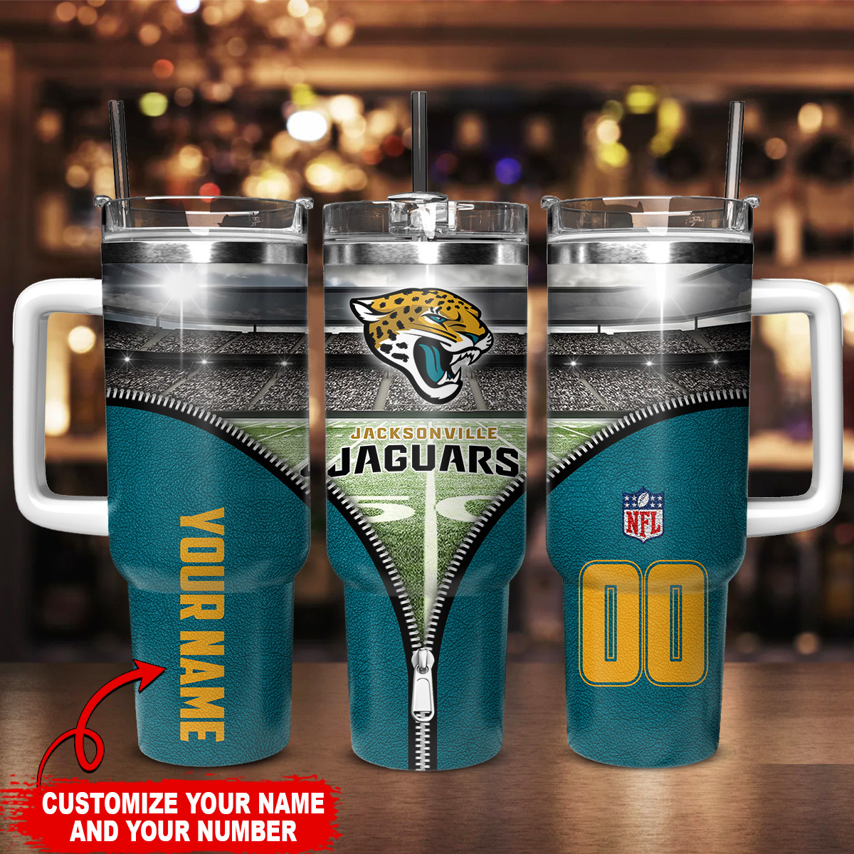 Customizable Jacksonville Jaguars Stainless Steel Tumbler - Personalized Name & Number - Image 2
