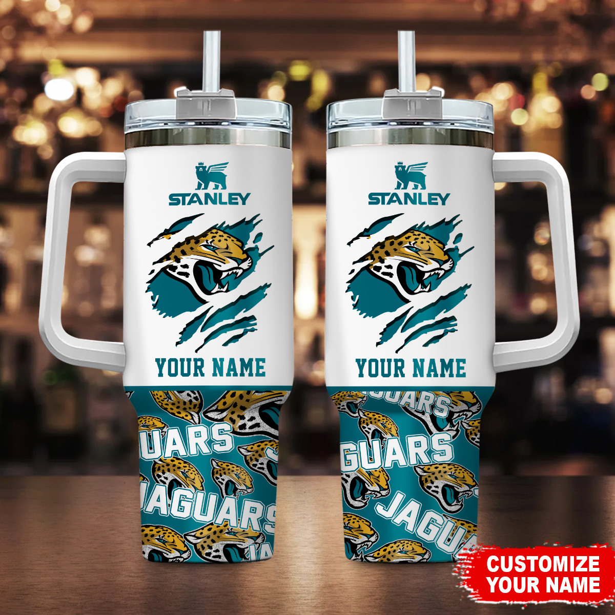 Customizable Stanley Jaguars Tumbler with Handle & Straw - Personalized Name
