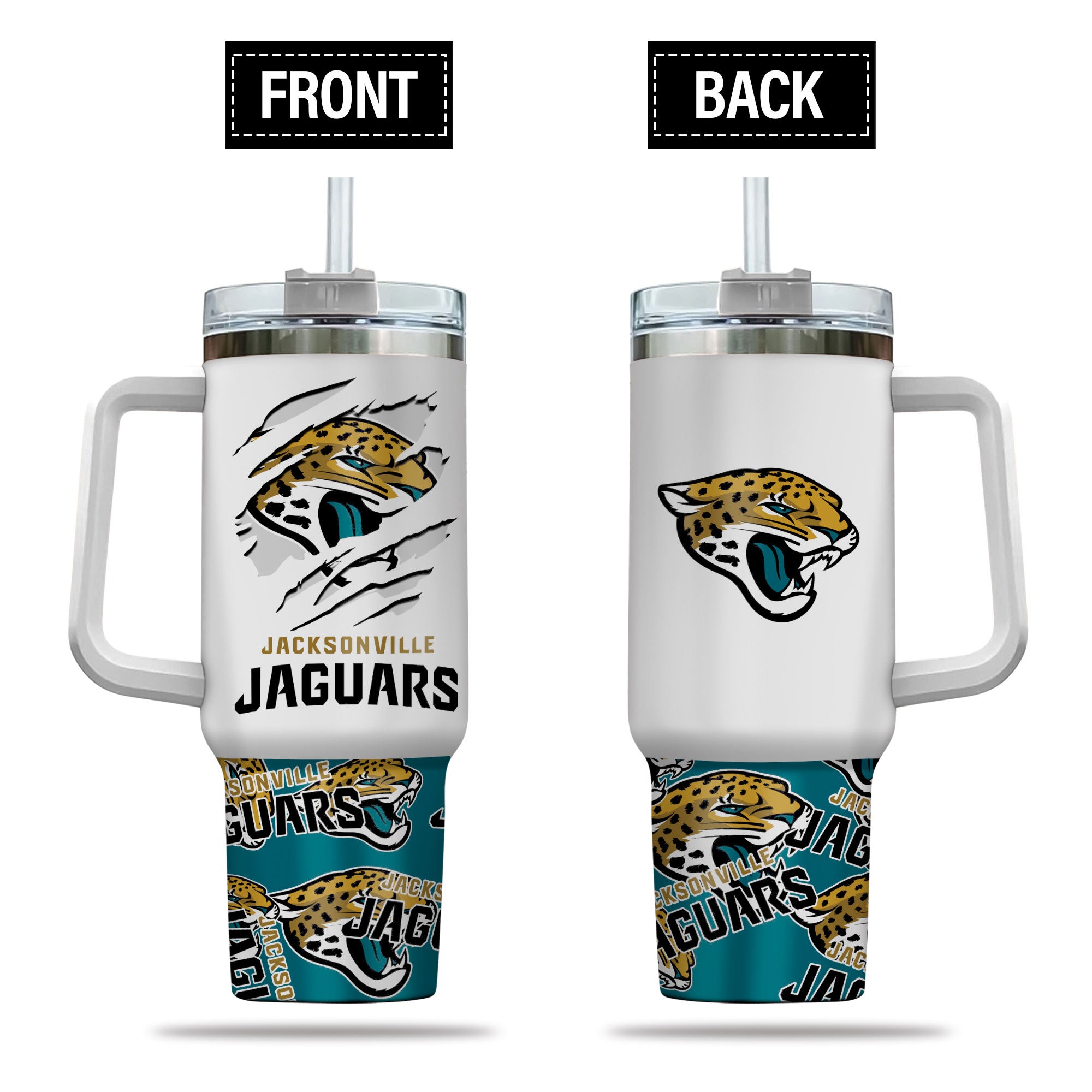 Official NFL Jacksonville Jaguars Insulated Tumbler with Handle & Straw - 40oz