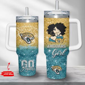 Custom Glitter Jaguars Tumbler with Straw - Personalized Name & Design