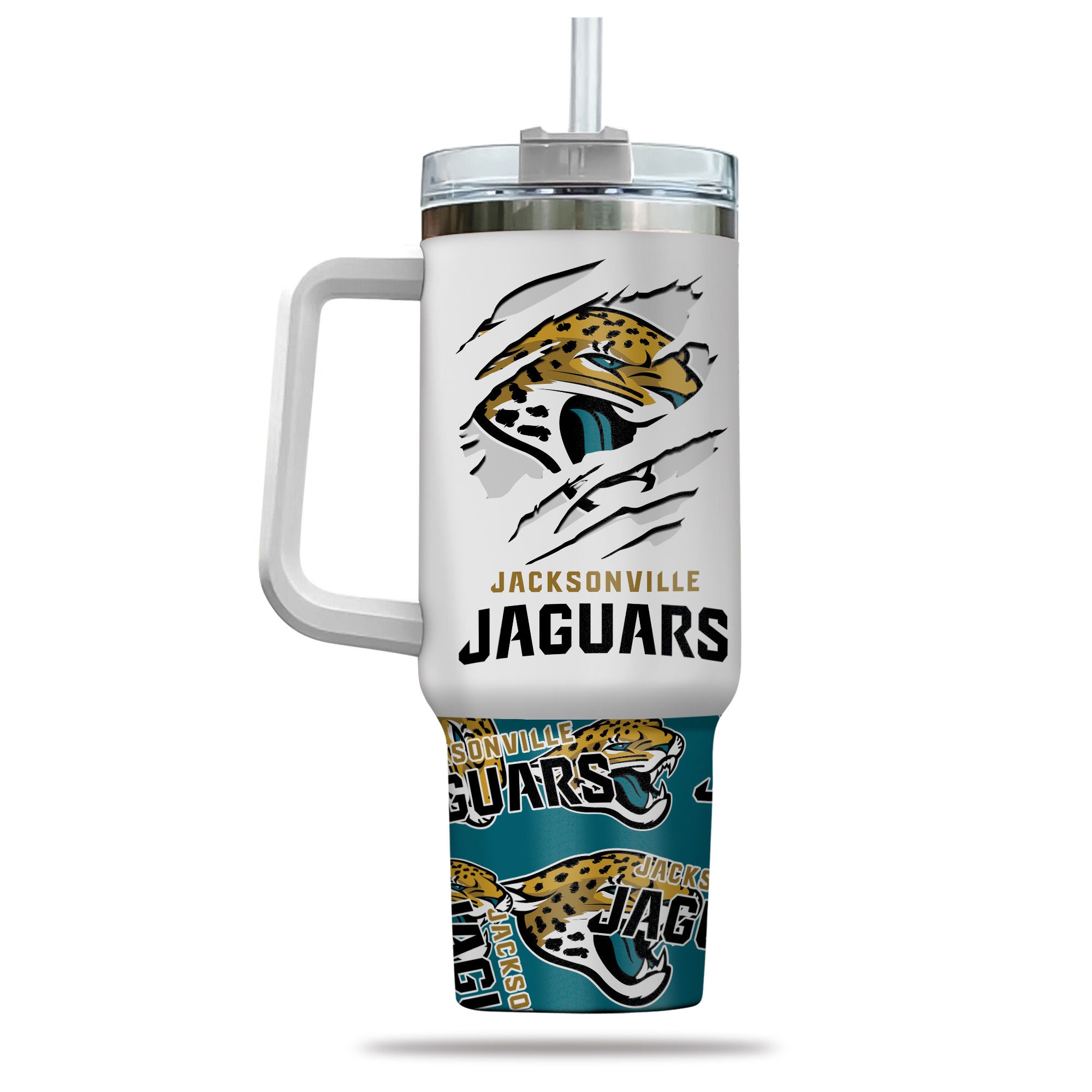 Official NFL Jacksonville Jaguars Insulated Tumbler with Handle & Straw - 40oz - Image 3