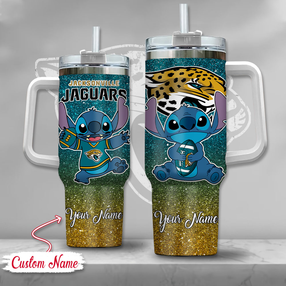 Custom Name Jacksonville Jaguars Tumbler - Cute Cartoon Design