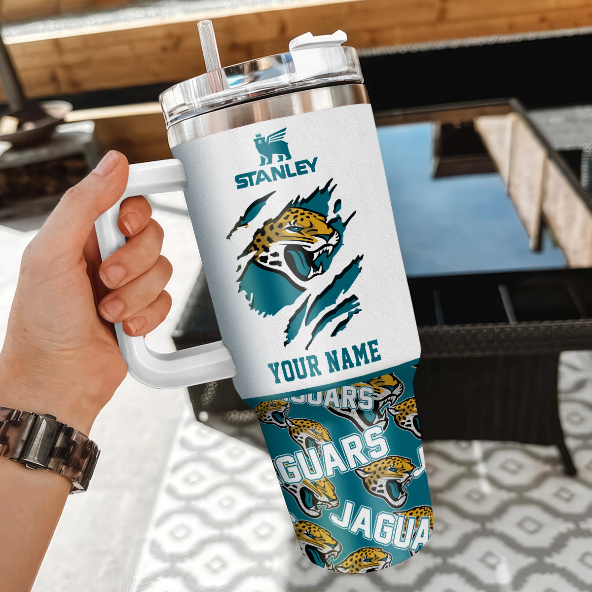 Customizable Stanley Jaguars Tumbler with Handle & Straw - Personalized Name - Image 3