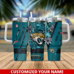 Custom NFL Team Tumbler with Handle - Personalized Name & Jacksonville Jaguars Design