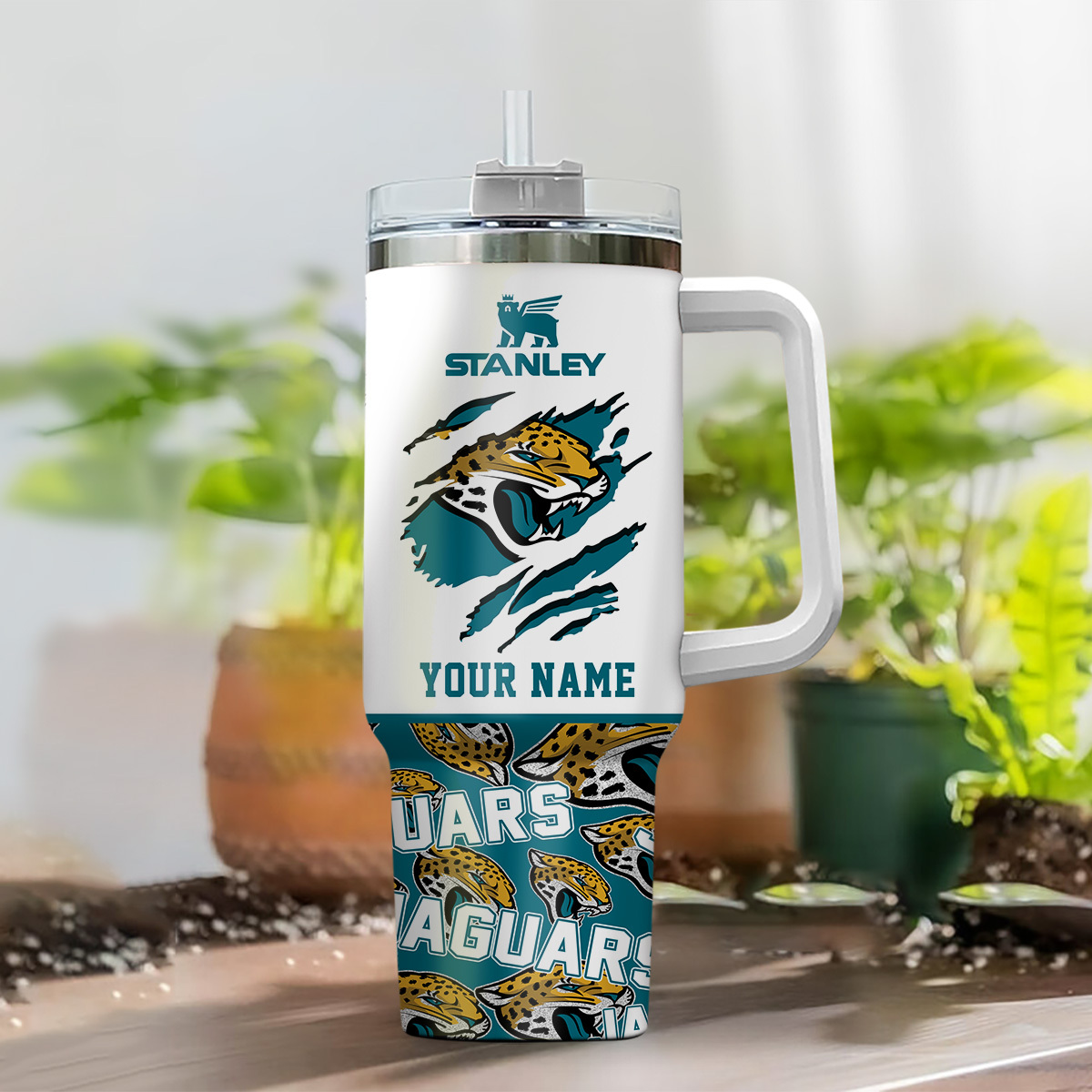 Customizable Stanley Jaguars Tumbler with Handle & Straw - Personalized Name - Image 2
