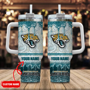 Custom Name Jaguars Tumbler with Handle - Personalized Glitter Drinkware