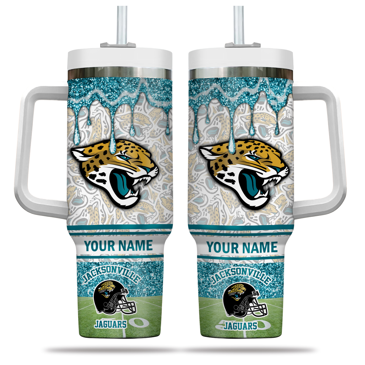 Customizable Jacksonville Jaguars Glitter Tumbler Mug with Straw - Personalized Gift - Image 2